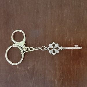 Gold Toned Rhinestone Key Charm Keychain/Ring
